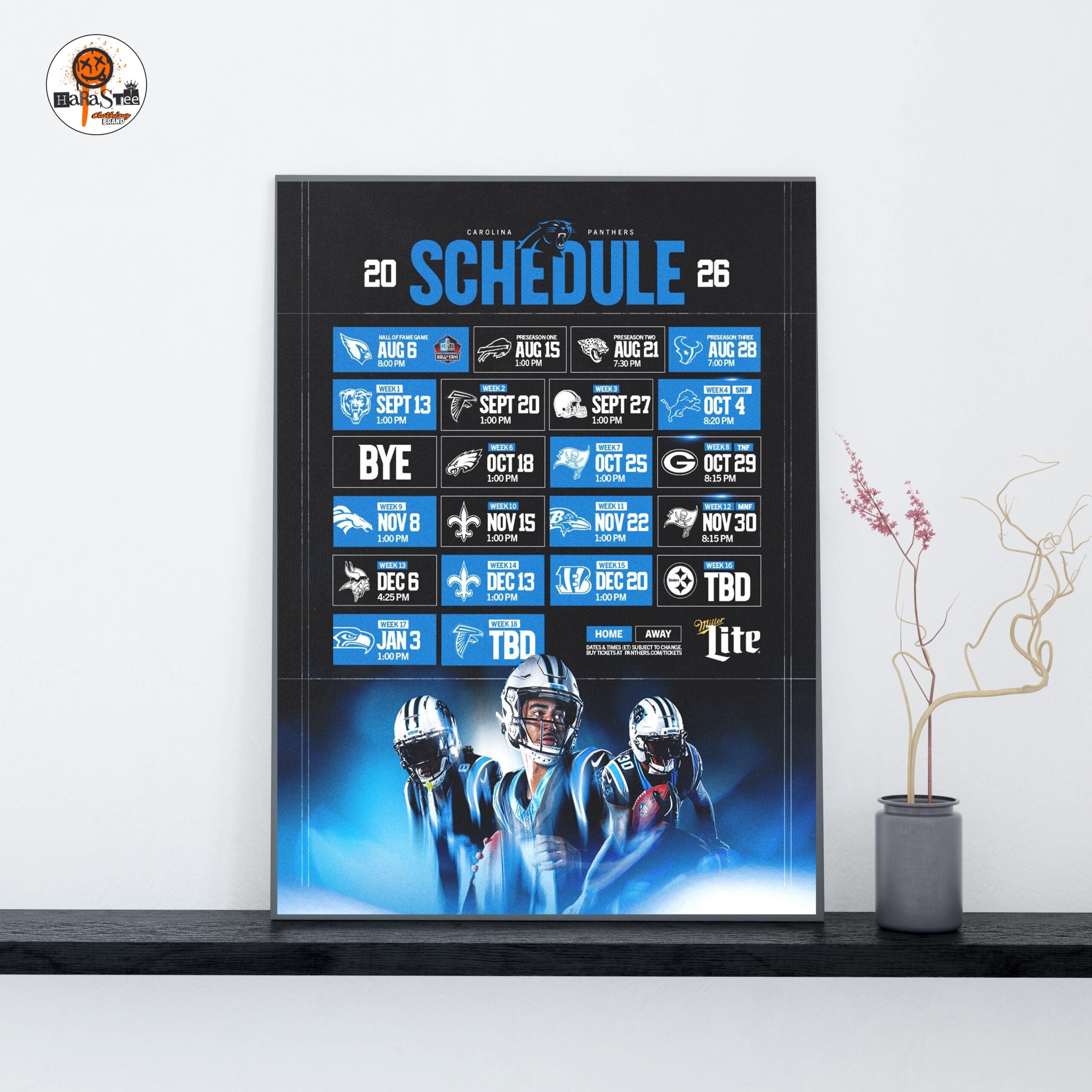 Carolina Panthers NFL 2026 Schedule Official Poster Decoration Wall Art Home Decor Poster Canvas