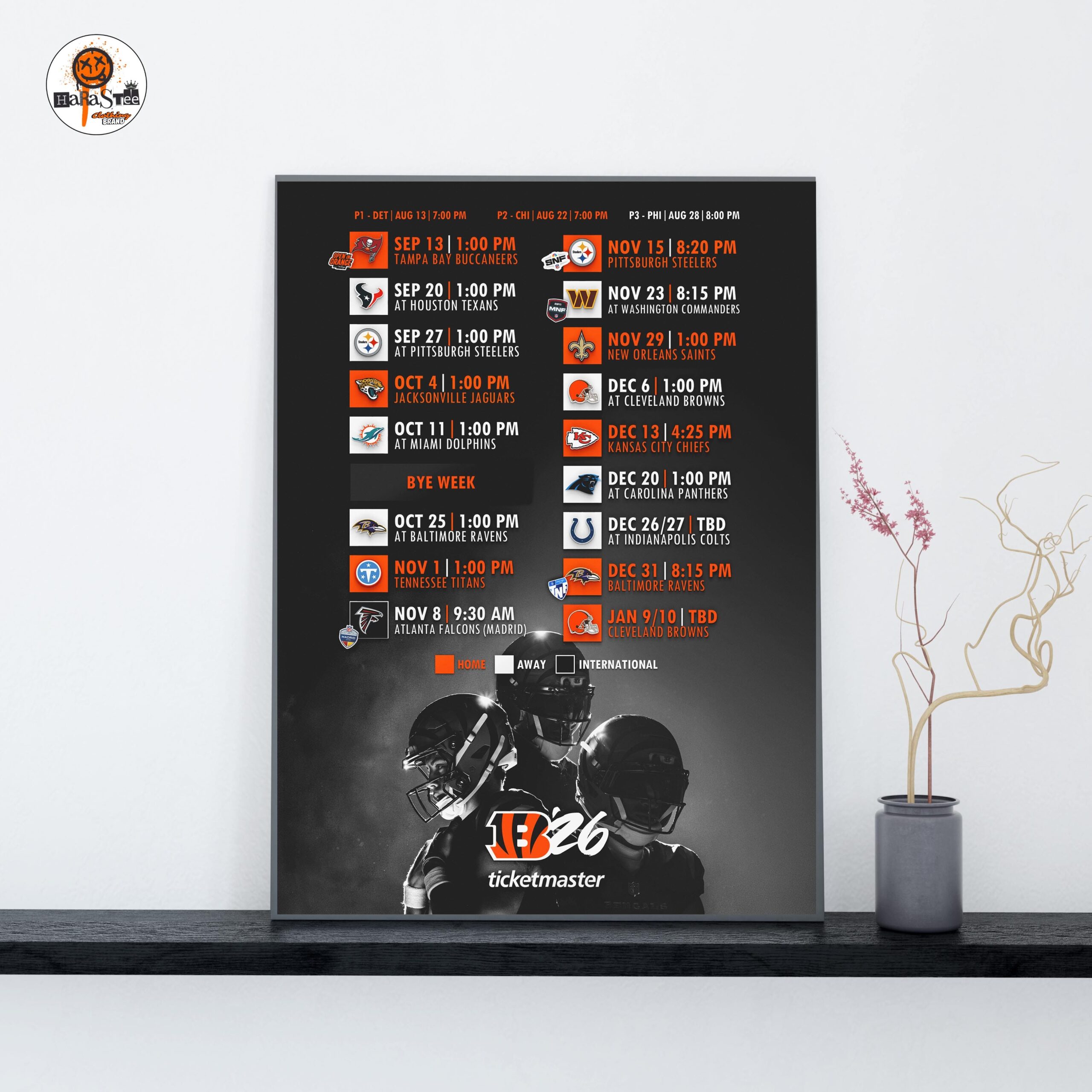 Cincinnati Bengals NFL 2026 Schedule Official Poster Decoration Wall Art Home Decor Poster Canvas