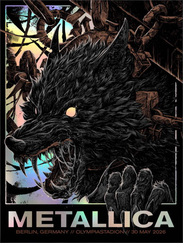 Metallica M72 Berlin Pop Up Shop Rainbow Foil Edition Poster 2026 M72 World Tour at Olympiastadion in Berlin Germany on May 30 2026