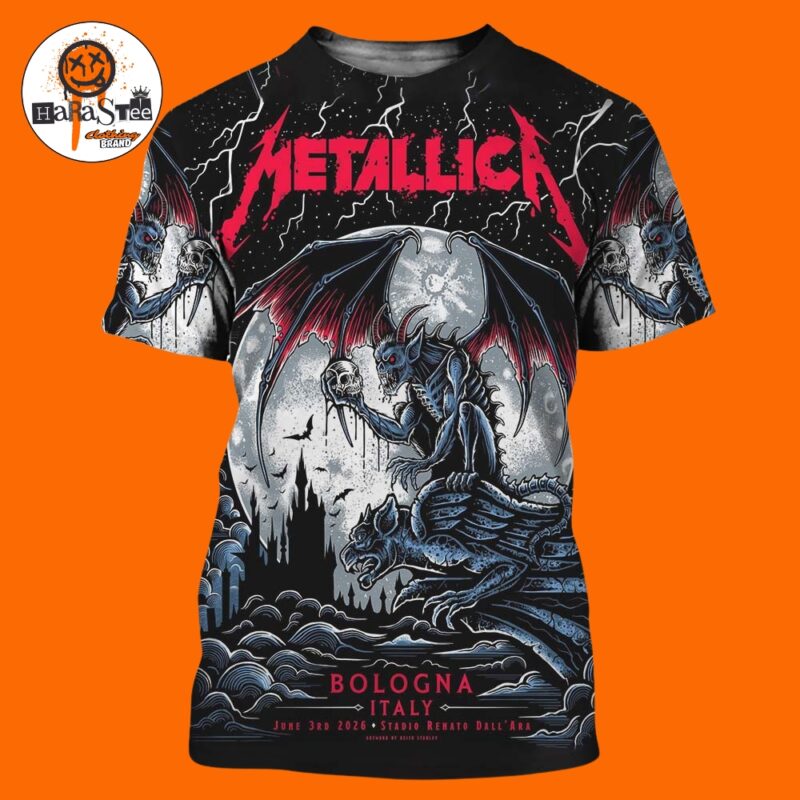 Metallica M72 Bologna Pop Up Shop Exclusive Limited Edition Poster at Stadio Renato Dall’Ara in Bologna Italy on June 3rd 2026 All Over Print Shirt