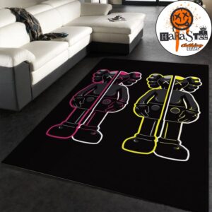 KAWS Inspired Double Companion Neon Area Rug Modern Street Art Living Room Carpet Home Decor Floor Mat