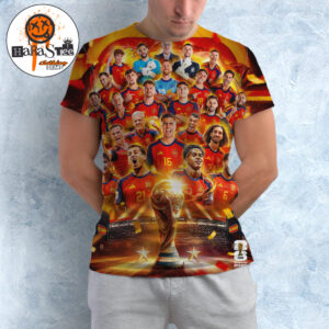 Official Spain Are 2026 FIFA World Cup Champions Poster With Trophy And 2 Stars All Over Print Shirt
