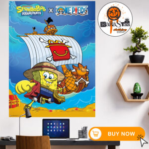 SpongeBob SquarePants x One Piece SpongeBob Is Monkey D Luffy Official Artwork Home Decor Poster Canvas